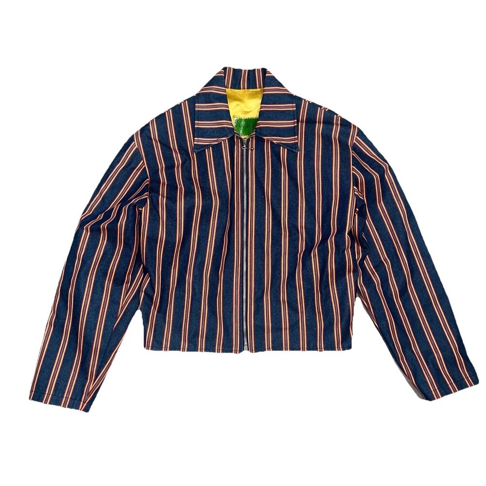 Vintage San Francisco Designer Striped Zip Jacket Gold Satin Lining Handmade USA - Picture 2 of 11